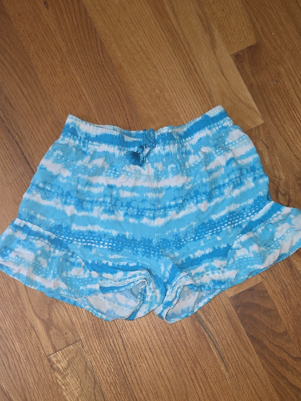 wonder nation Blue and White Tie-Dye Ruffle Hem Athletic Shorts